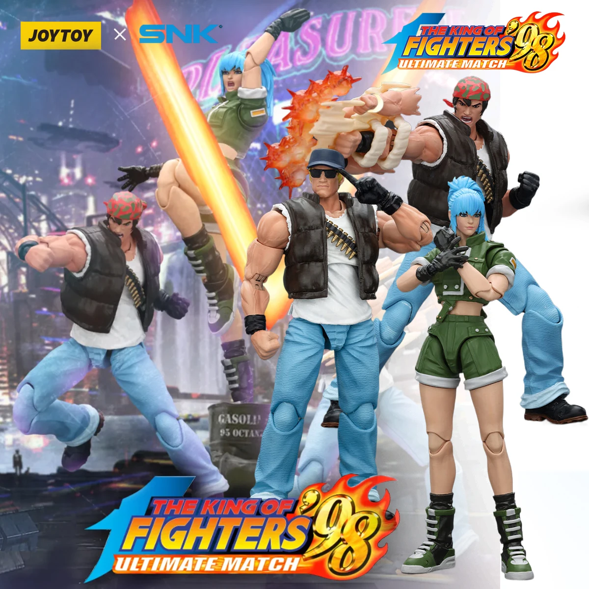 JOYTOY SNK Figurka Akcji 1/18 KOF'98UM Ikari Warriors Team Anime Figurka Leona Heidern/Ralf Jones/Clark Still Model Statua Zabawka