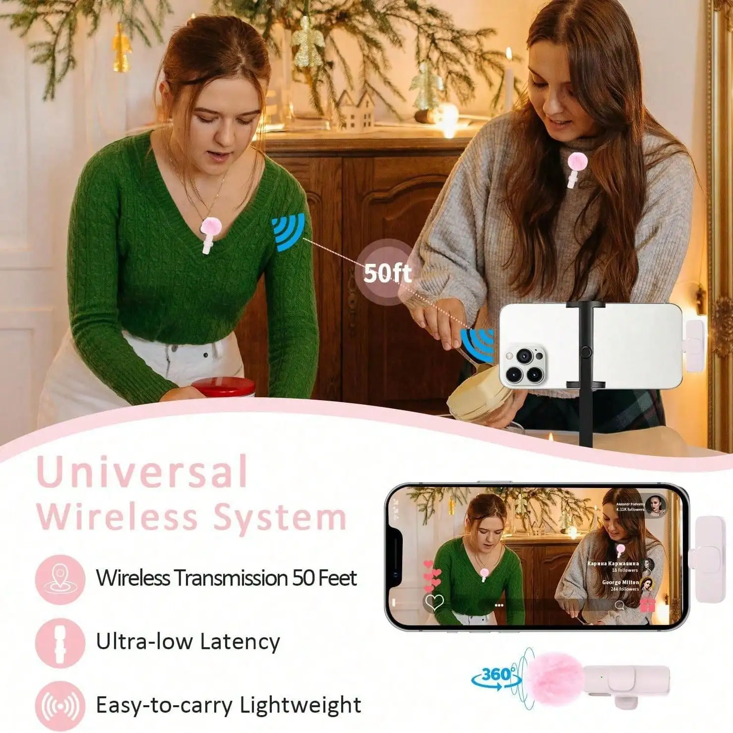 Portable Wireless Lavalier Microphone Plug And Play For Smartphone Omnidirectional Condenser Mic Delivers Clear Audio Perfect For Vlogging Video Recording Teaching Interview Podcast Indoor Outdoor Shooting Content Creation Accessory Gift view 6