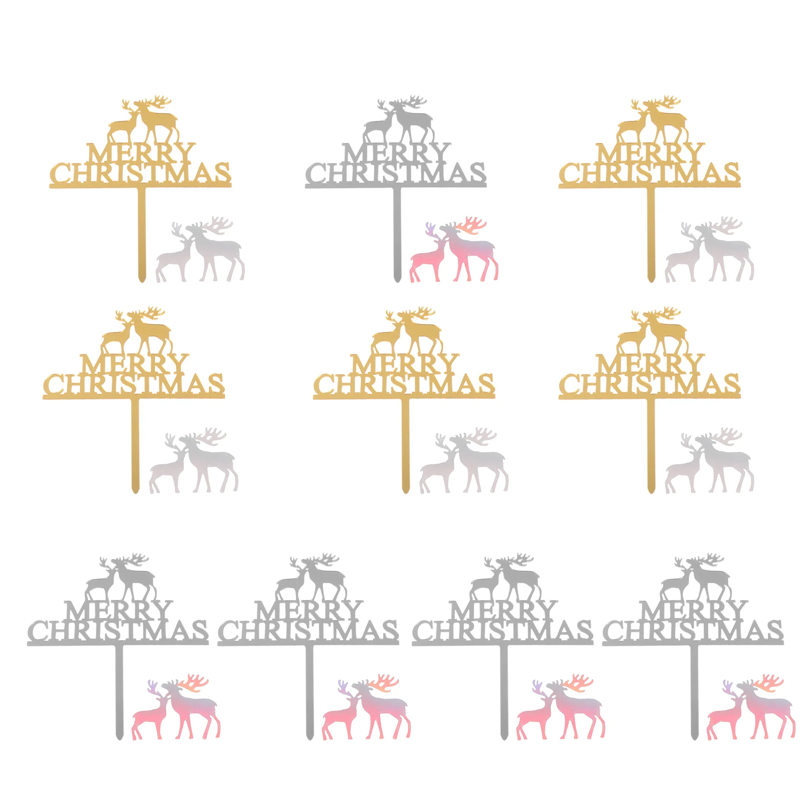 

10 Pcs Props Elk Cake Insert Christmas Tree Topper Xmas Adorns Acrylic Toppers Plug-in Decors