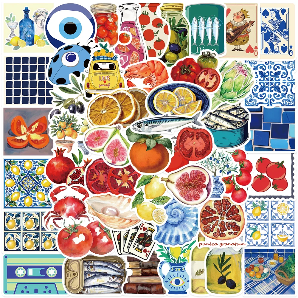 

50PCS Mediterranean Tomato Stickers Vintage Graffiti Decals For Laptop Notebook Phone Fridge Cartoon Toy Stickers Creative Gifts