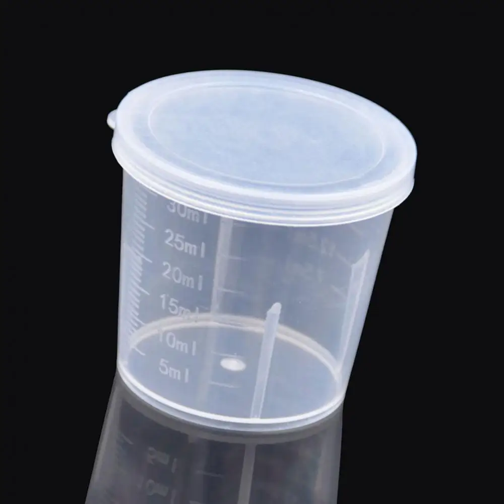 10Pcs Plastic Measuring Cups Lab Chemistry Kitchen Liquid Measure Tool 30ml Clear Plastic Graduated Measuring Cup for Baking Bea