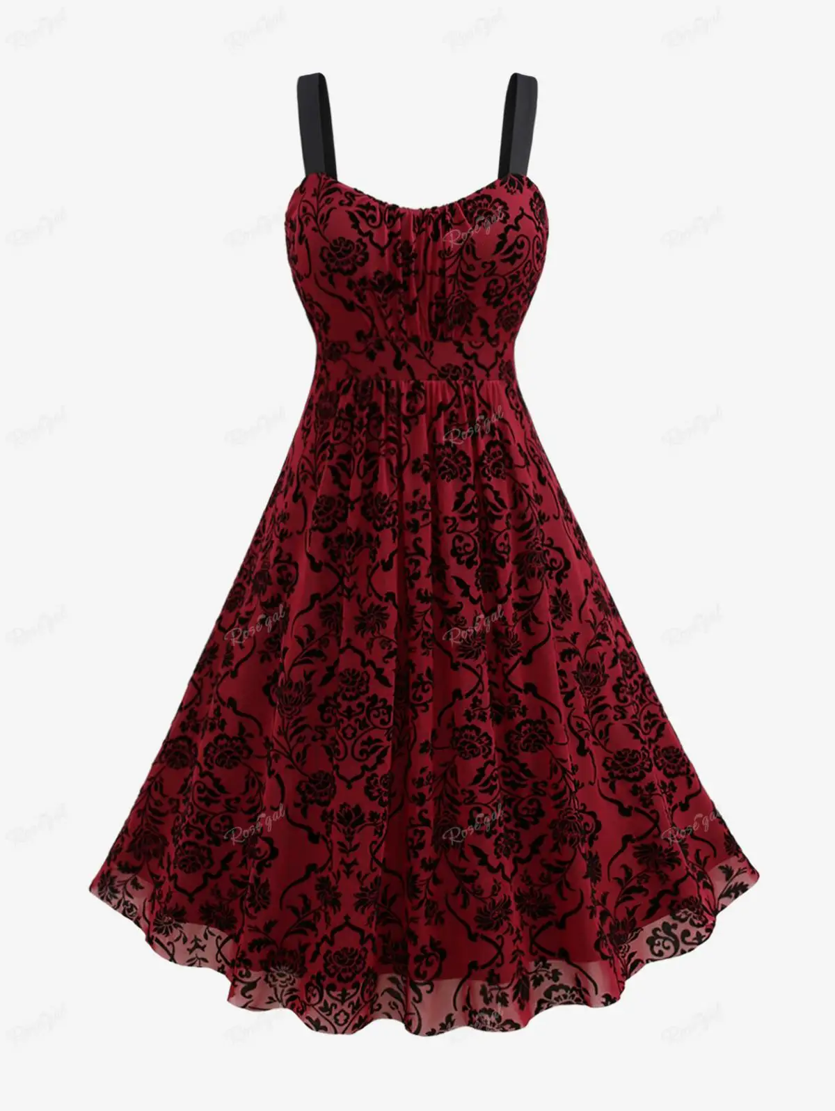 Sukienka Plus Size Vintage z Kwiatowym Wzorem, Warstwowa, z Siateczki, Elegancka, Streetwear, Długość do Kolan, Letnia, Czerwona, Codzienna Sukienka, Szata, Vestidos