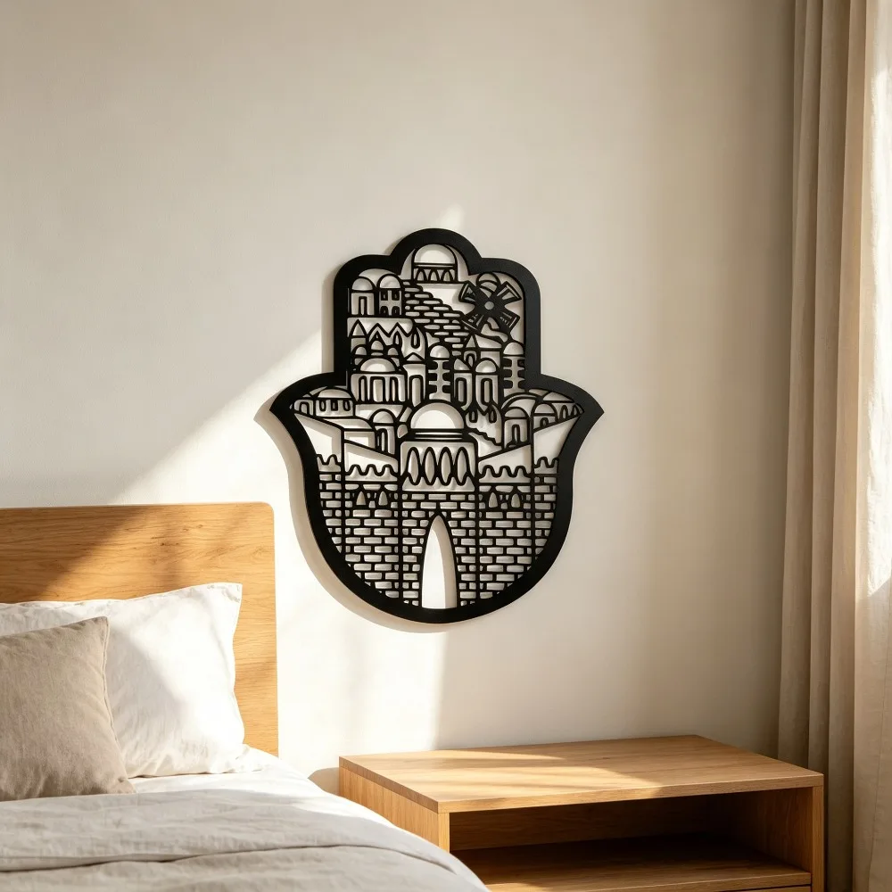 CIFBUY Iron Wall Art Hamsa Hand Metal Decor Rustproof Middle East Culture Sculpture for Home Entryway Garden Fence