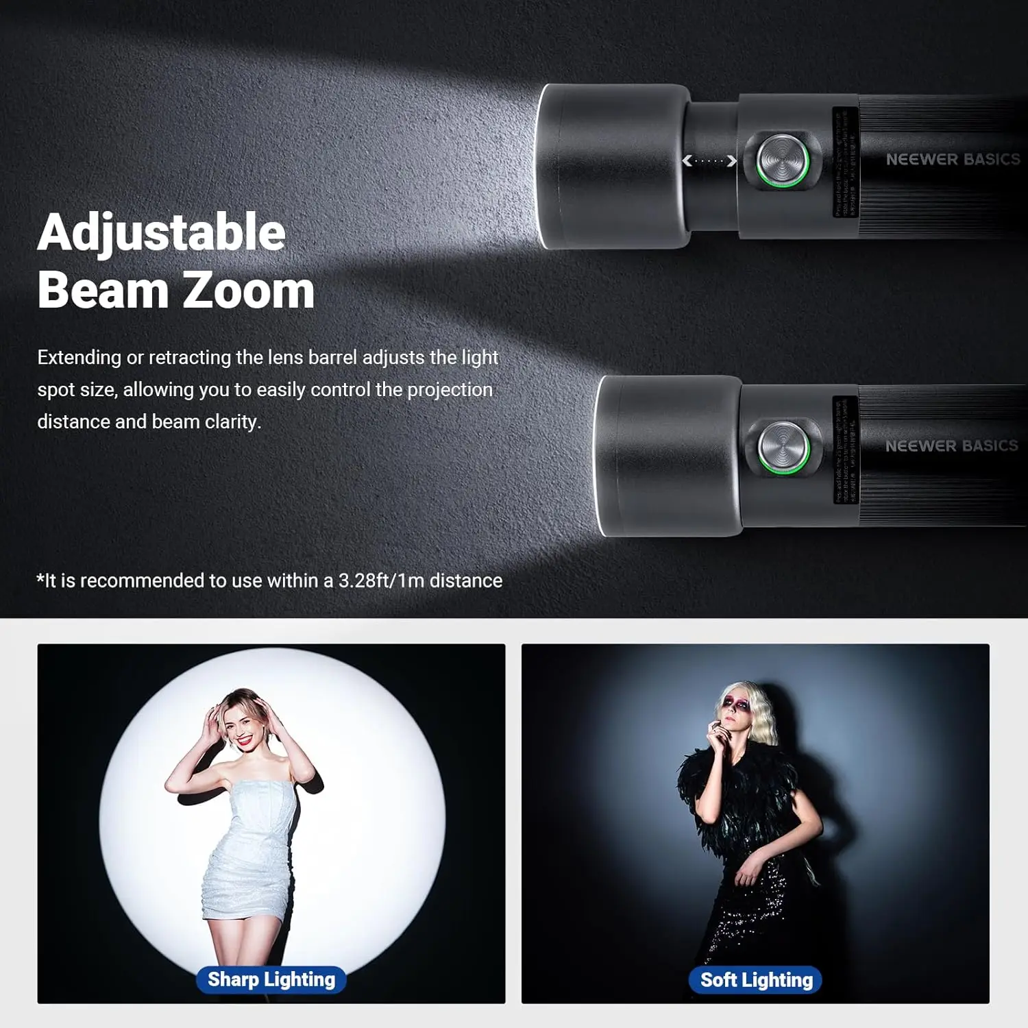NEEWER BASICS RGB-Fotografie-Taschenlampe mit Schreibtischstativ/4 Farben/20 Gobo-Filter/7500 mAh, 10 W 6300 K CRI95+ LED-Strahler – Detail 6