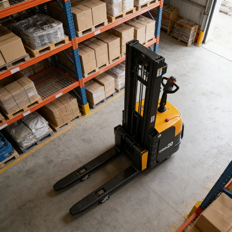 Ride On Electric Pallet Stacker 1.6 Ton with Ergonomic Platform and Anti Vibration Tiller Arm