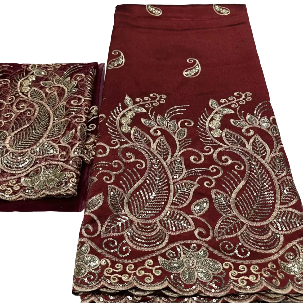 Pailletten George Kant 2025 Hoge Kwaliteit Indiase George Kant Stof Met Franse Netto Kant Stof Blouse Voor Trouwjurk 5 + 2Yards QZ