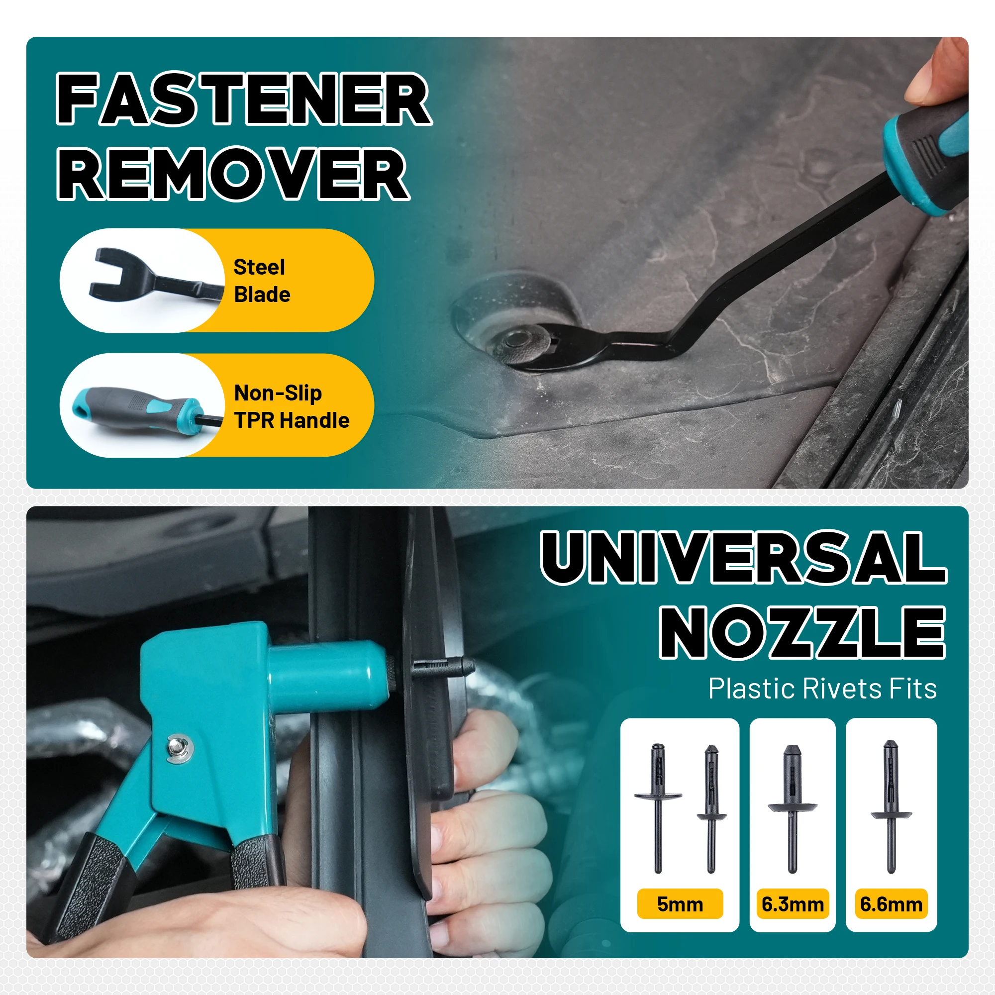 LIBRATON Kunststoff-Nietpistolen-Set mit Befestigungsentferner, 90-Grad-Winkel-Handnietgerät mit 40 Nylon-Nieten für Autoreparaturen – Detail 6