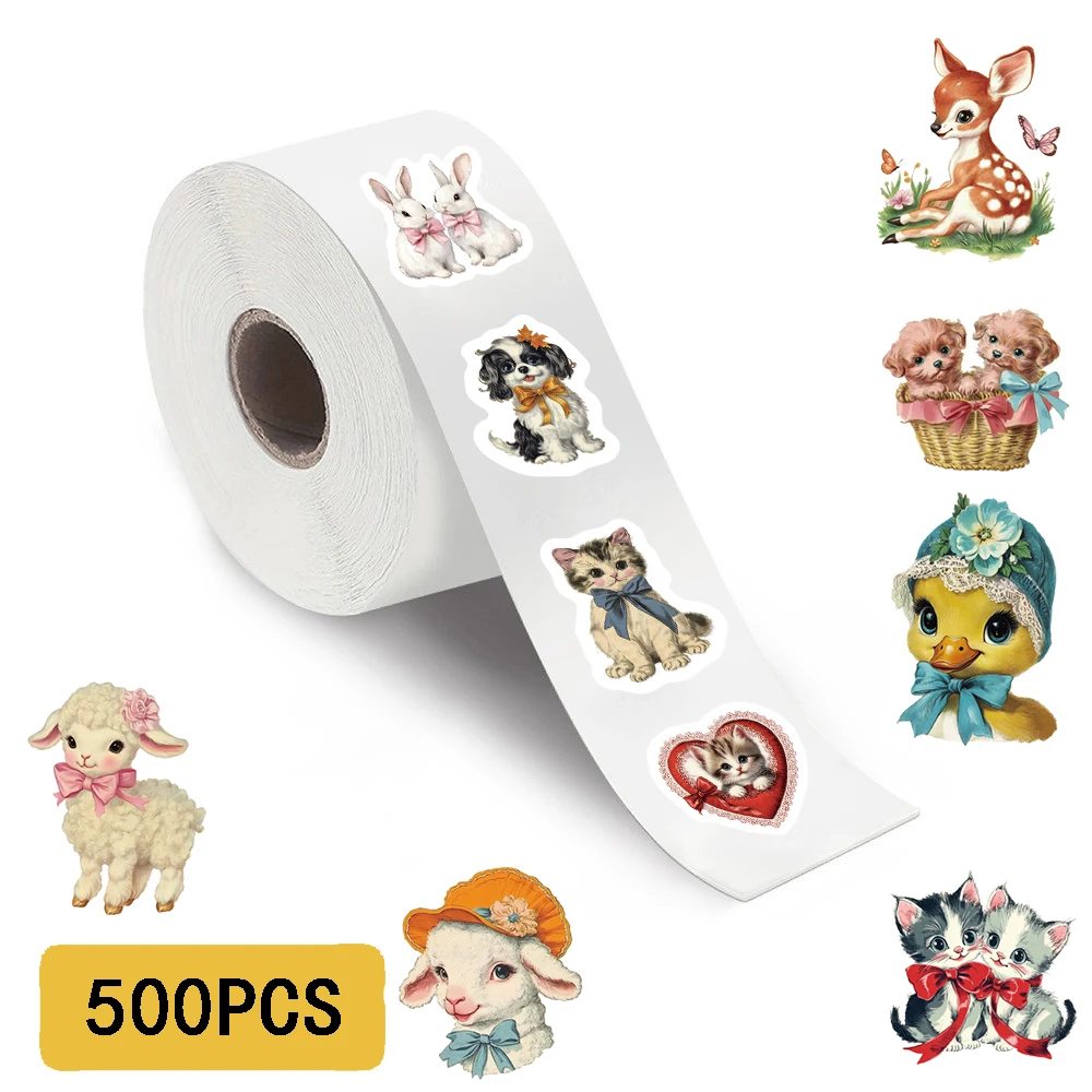 500 Uds. Rollo de pegatinas con diseño de animales Retro para ordenador portátil Harajuku equipaje decoración de personalidad guitarra adhesivo de papelería impermeable