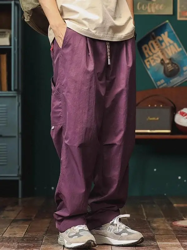Celana Olahraga Luar Ruangan Retro Jepang untuk Pria, Musim Panas, Tipis, Cepat Kering, Longgar, Kaki Lebar, Model Lurus, Celana Kerja Gaya Tentara
