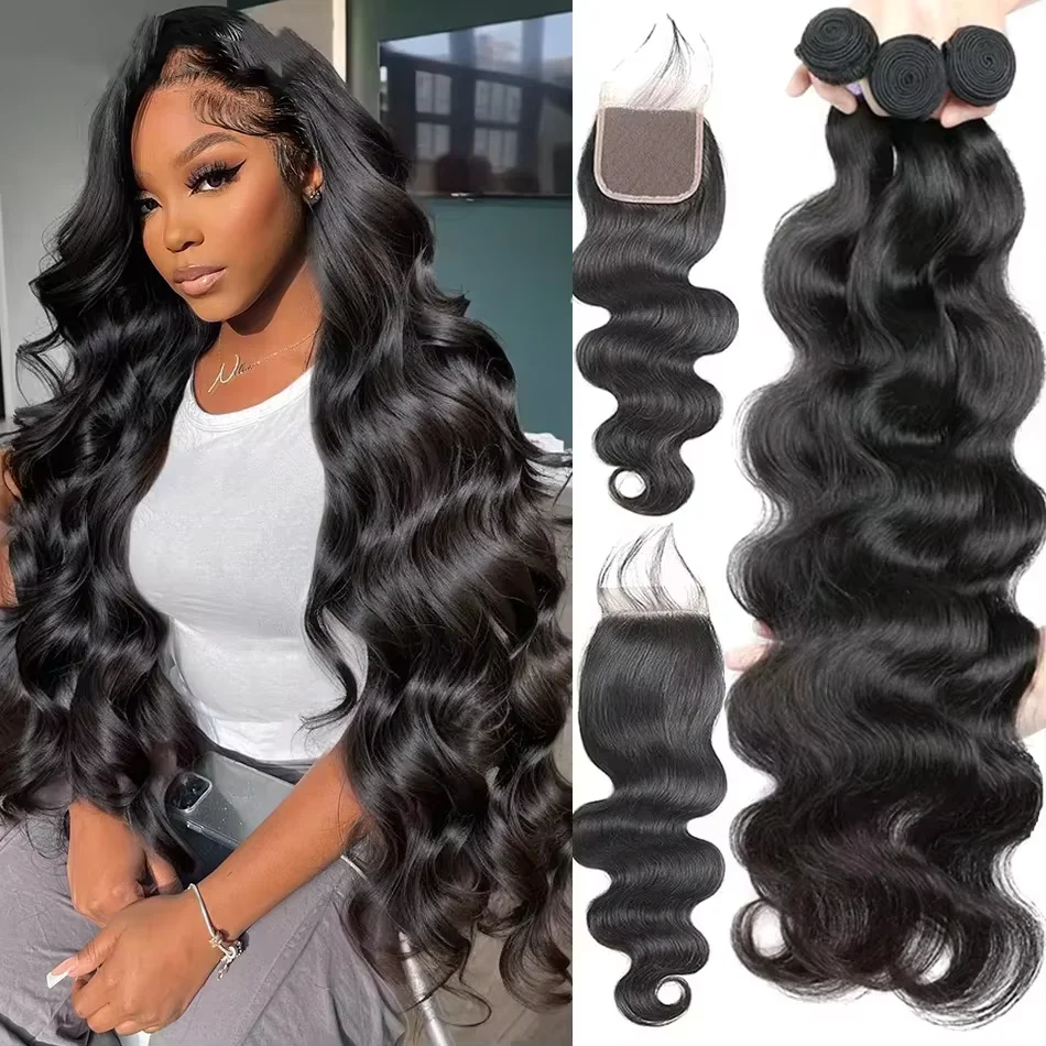 Brazilian Human Hair Bundles With Closure Body Wave Raw 3 4 Bundles With 4x4 5x5 HD Lace Closure Virgin Weave With 13x4 Frontal
