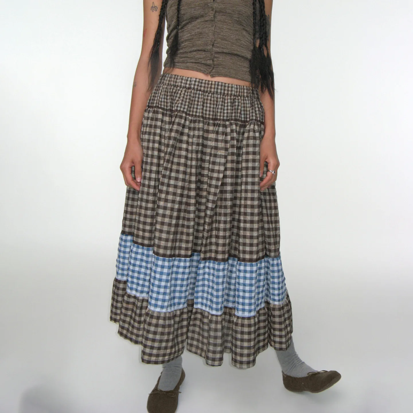 

Women's Vintage Plaid Color-blocked Maxi Skirt-Summer New Arrival Designer Style Versatile Bottom,Trendy Daily Essential Skirt