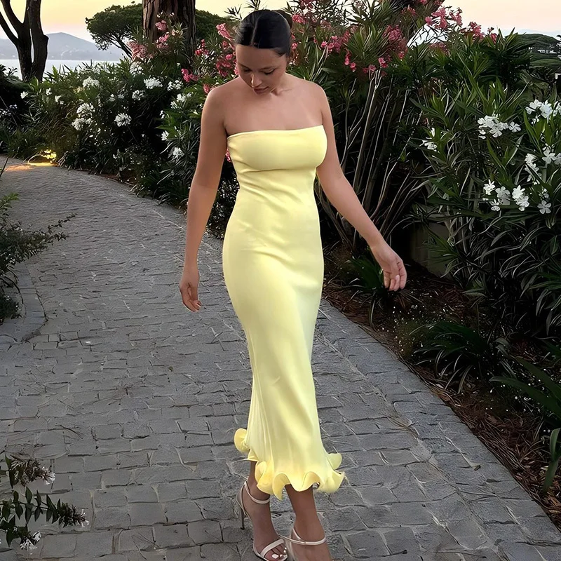 

Women's Clothing 2024 Autumn New Fashion Temperament Sexy Backless Slim Tube Top Dress Women Robe Femme Été