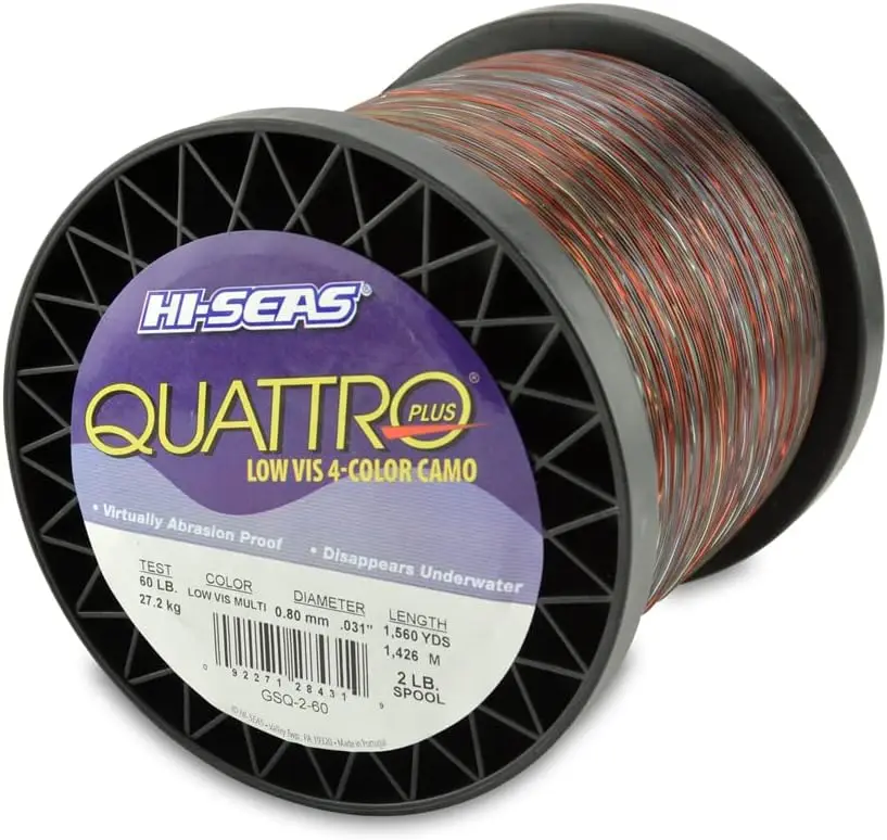 

Quattro Monofilament Fishing Line - Low-vis 4 Color Camo, Strong & Durable Performance Saltwater Main Line