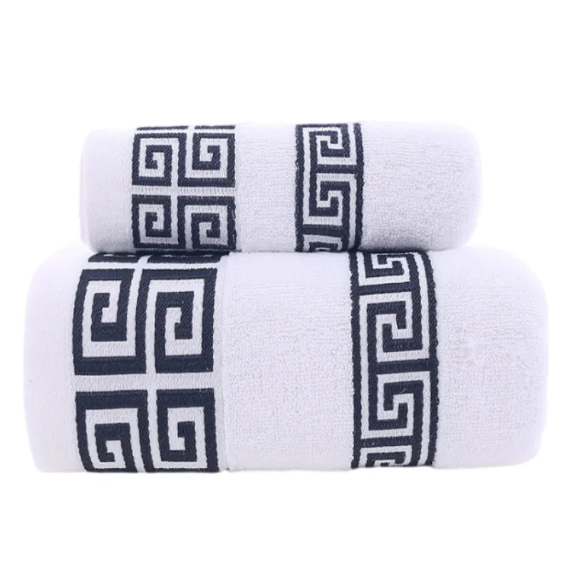

2pcs Set White Cotton Towels Cover 34x74cm and 70x140cm Embroidered Bathroom Towels Gift Sport Bath Towel Sets Home Hotel Use