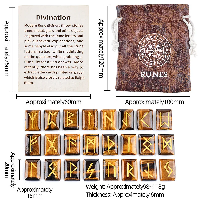 25pcs/set Natural Crystal Rune Symbols Engraved Elder Futhark Handcrafted Healing Crystal Spiritual Tool for Wicca