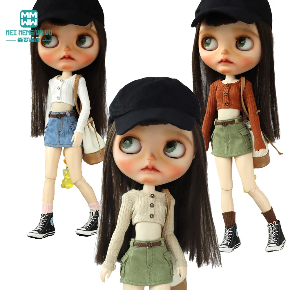 30cm Blyth Azone OB22 OB24 Fashion candy-colored knits, denim shorts Dolls Accessories Toys Gifts