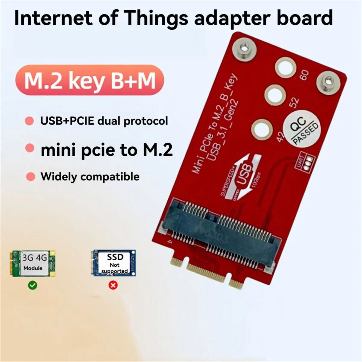 For 3G 4G 5G GSM LTE Module Mini PCIe Wireless Network Card to NGFF M.2 Key B+M Socket Card Adapter