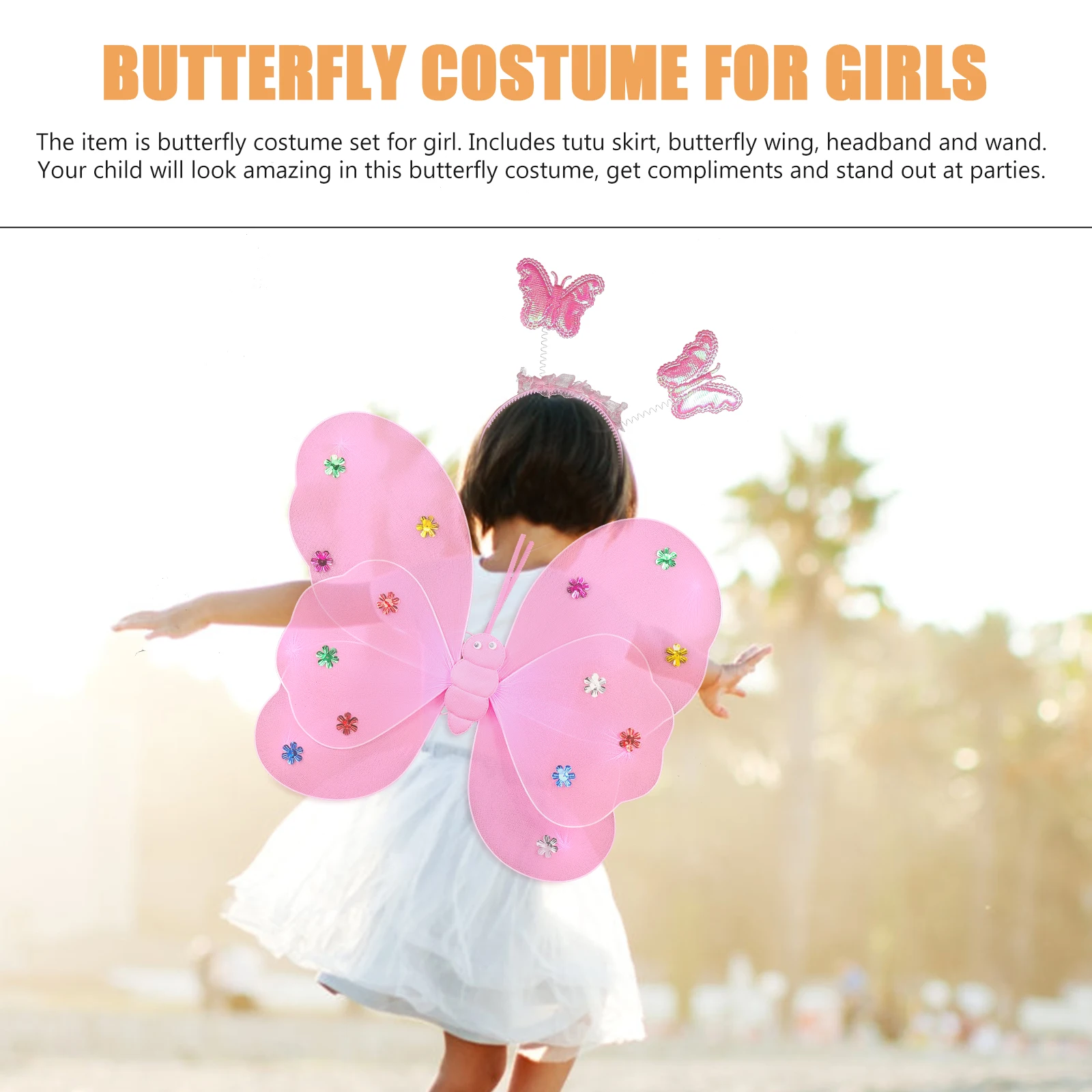 

1 set Butterfly Wings Set Pink Fairy Outfits Girls Tutu Skirt Costume Kit Cosplay Party Stage Performance Photo Prop