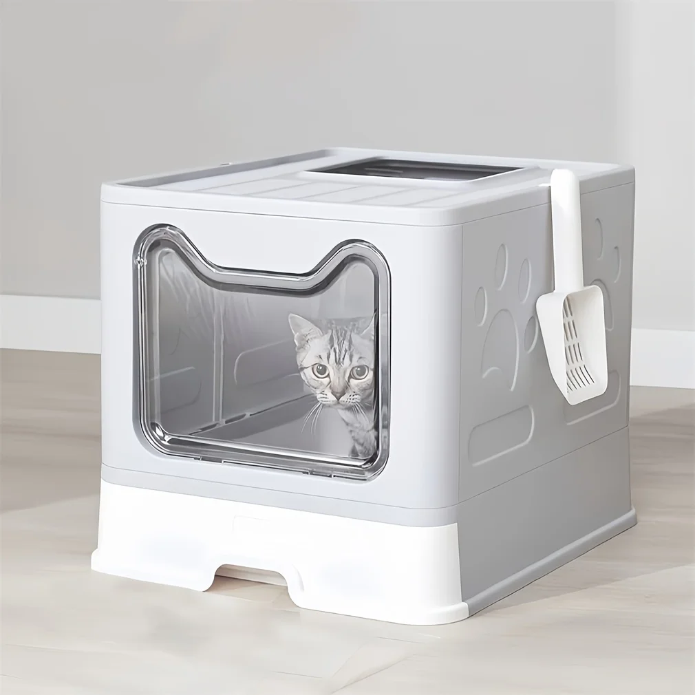 

Large Foldable Cat Litter Box No Smell Pet Toilet Box Self-Cleaning with Tray & Scoop