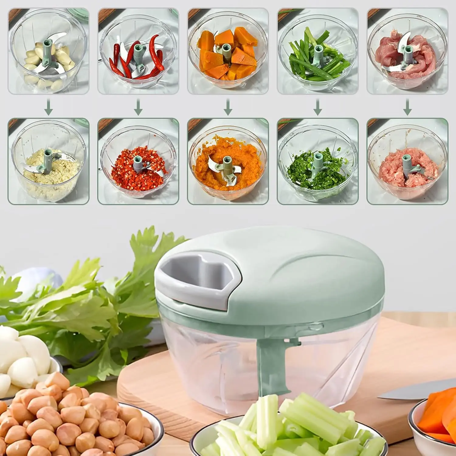 

Kitchen Mini Portable Hand Pulled Vegetable Chopper, Garlic Onion Manual Food Processing Machine Vegetable Chopper Kitchen Tools