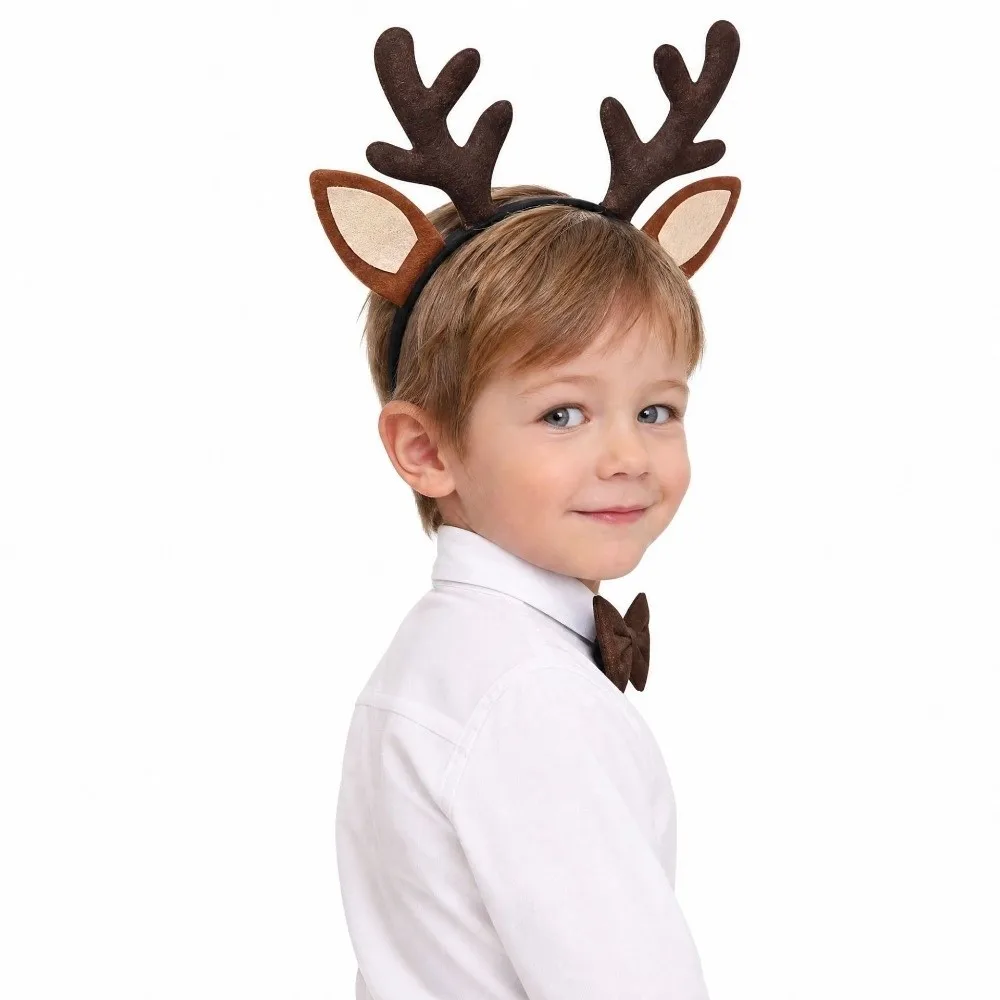 Cute Antler Elk Costume Set Tail Bow Tie Reindeer Hair Hoop Hair Accessories Flower Christmas Headband Family Matching