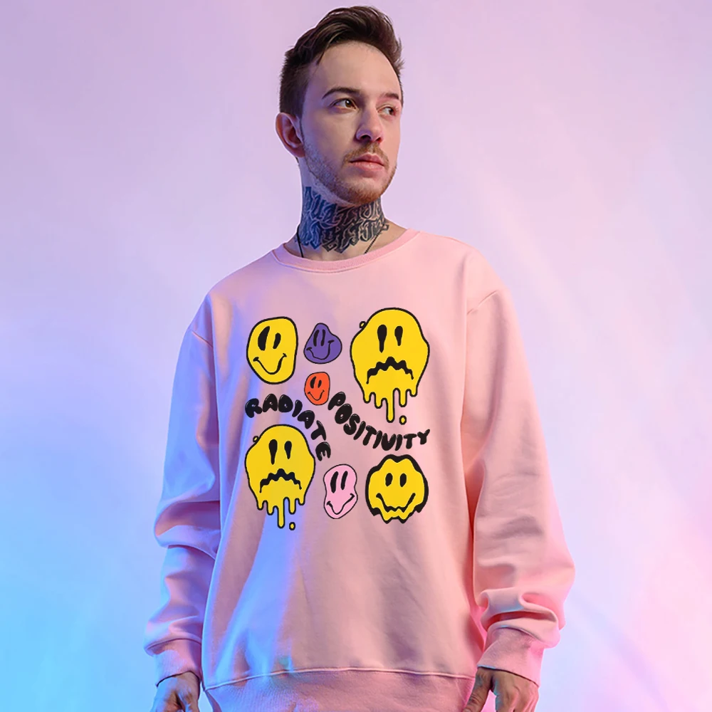 Radiate Positivity Spread Happiness Man Long Sleeves Creative Street Sweatshirt Loose Casual O-Neck Clothes Mens Cotton Hoodies