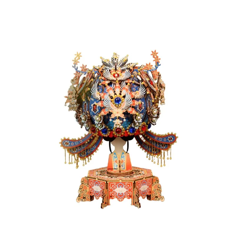 Phoenix crown music music box wooden assembly model 3D three-dimensional puzzle antique handmade DIY to send