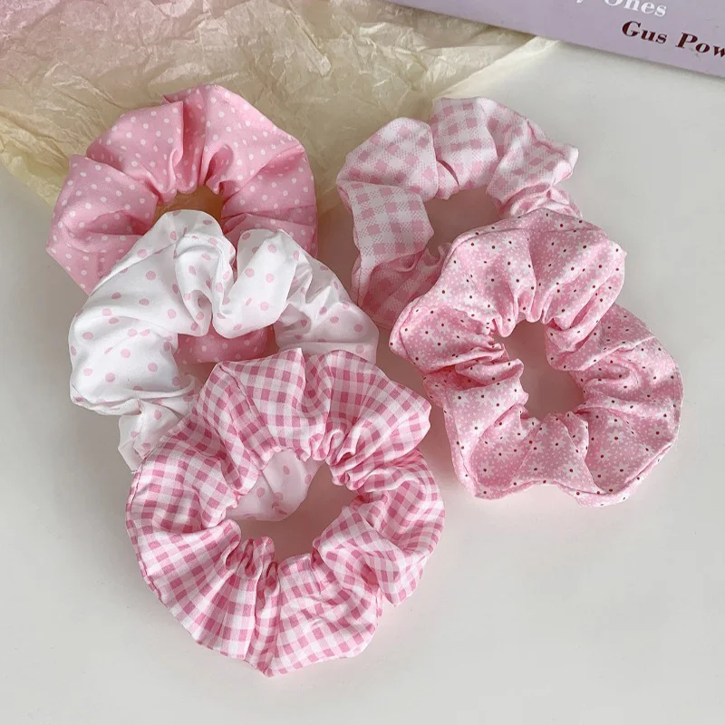 5 PCS Polka Dot Crunchy for Hair Fresh Floral Plaid Headbands College Style Elastic Hair Band for Women Girls XPJ17