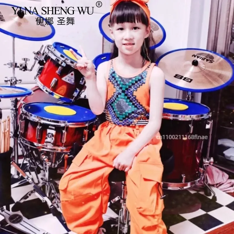 Kinder Jazz Dance Kostüme Hip-Hop Street Dance Sets Crop Tops Sparkly Runway Performance Outfits Bühnenkleidung für Kinder Mädchen