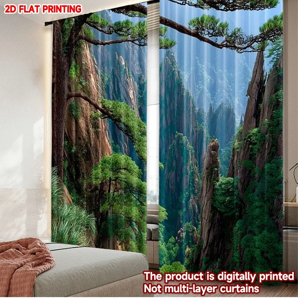 

2pcs Pine Tree Mountain Landscape Curtains Lush Green Forest with Majestic Peaks for Nature Themed Bedroom Living Room
