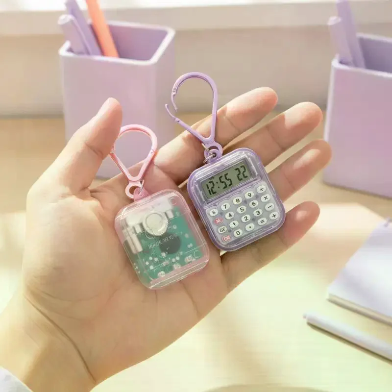 Mini Pocket Calculator With Detachable Keychain Time Display For Students School Office Daily Calculation Use