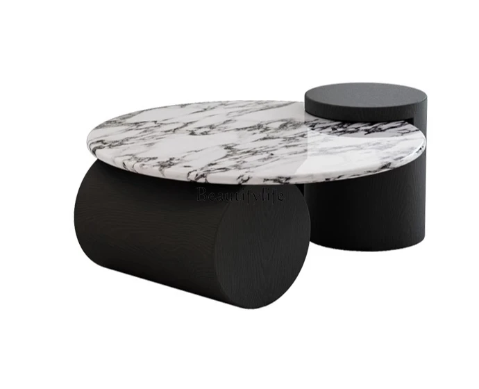 

French coffee table marble solid wood round living room home 2024 new light luxury high-end small apartment