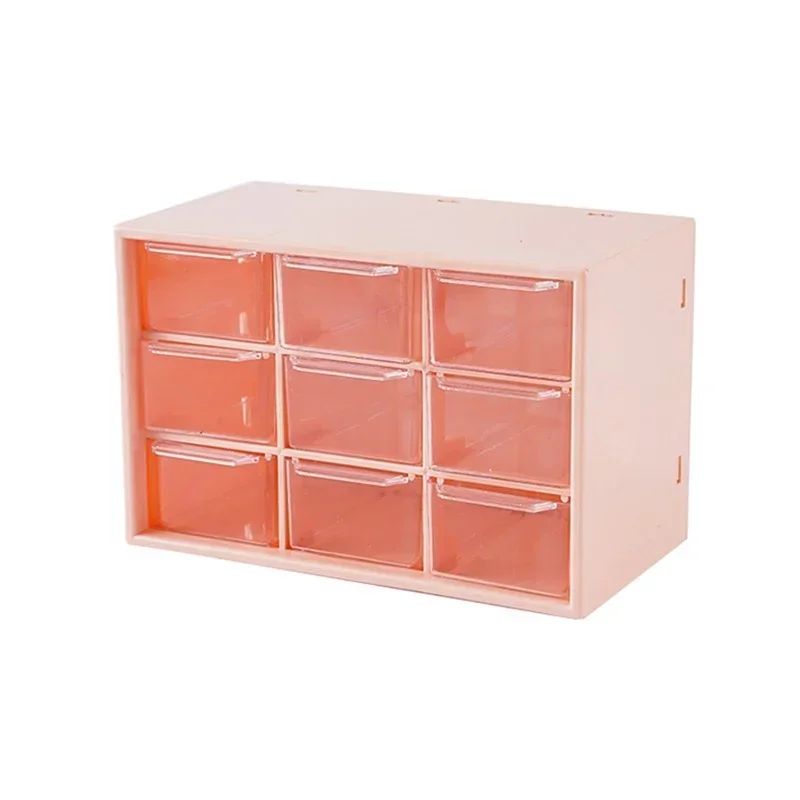 Nine-grids Storage Box Dustproof Drawer Type Box Desktop Stationery Jewelry Cosmetics Storage with Lovely Stickers