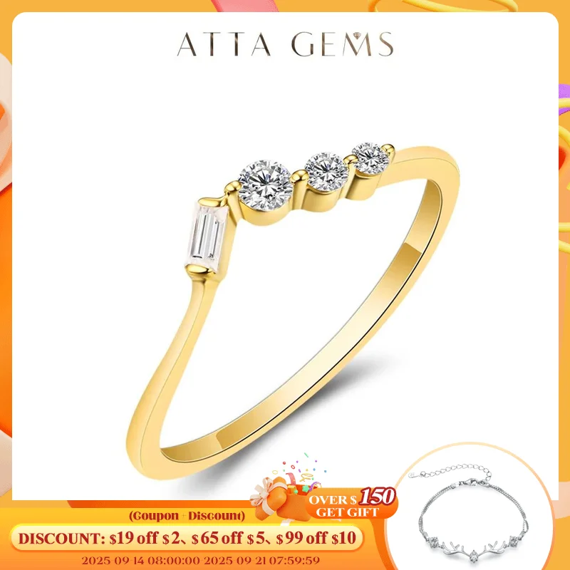 

ATTAGEMS Bubble Ring 14K 10K 585 Yello Gold for Women Baguette Moissanite Ring Matching Band Engagement for Party Half Size Fine