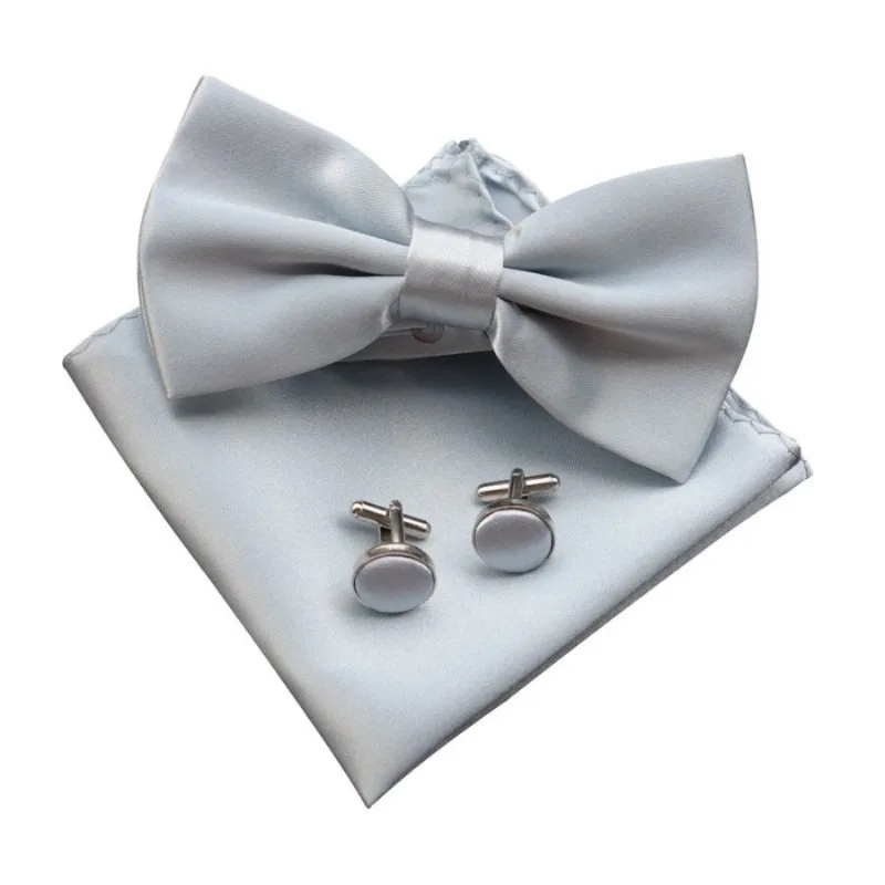 Men's Wedding Bow Tie Set with Cufflinks & Pocket Square - Groom Gift