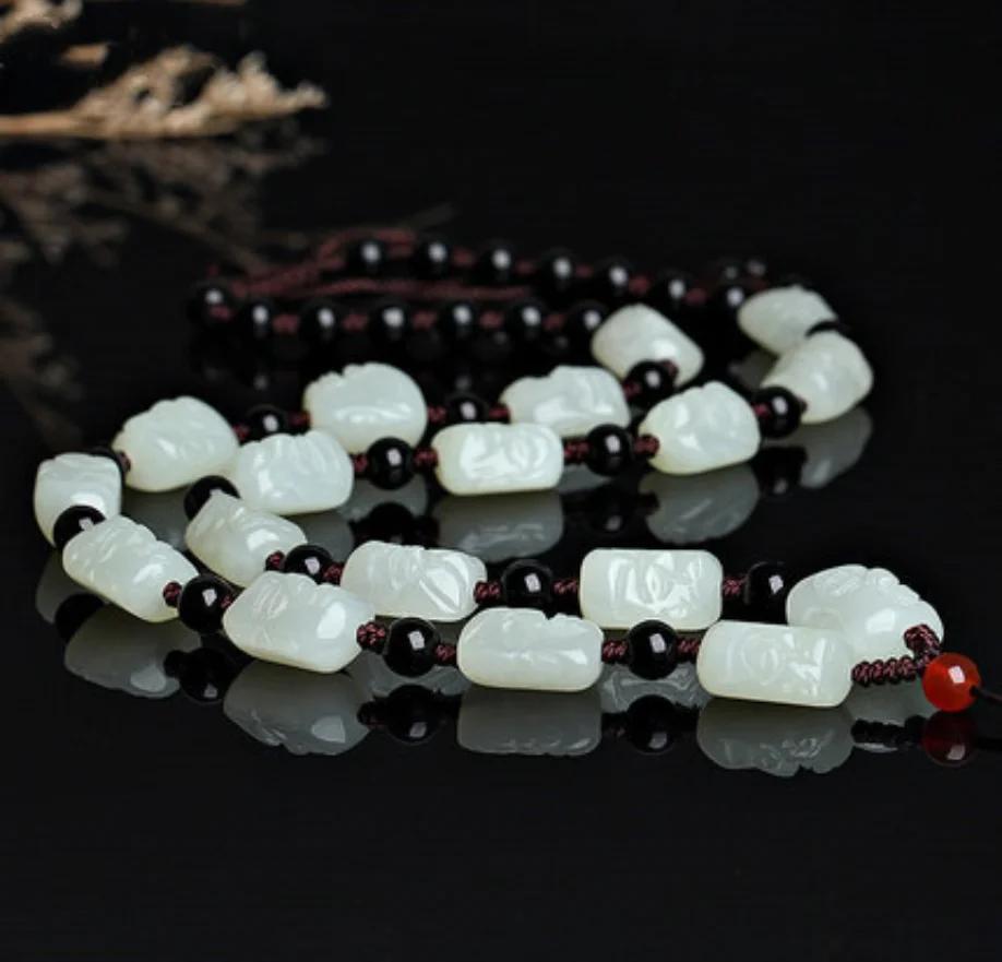 

Изящные ювелирные изделия, натуральный нефрит Хэтянь, нефрит 18, цепочки Arhat, ручная работа, Hetian, белый нефрит, ожерелье с головой Архат, цепочка