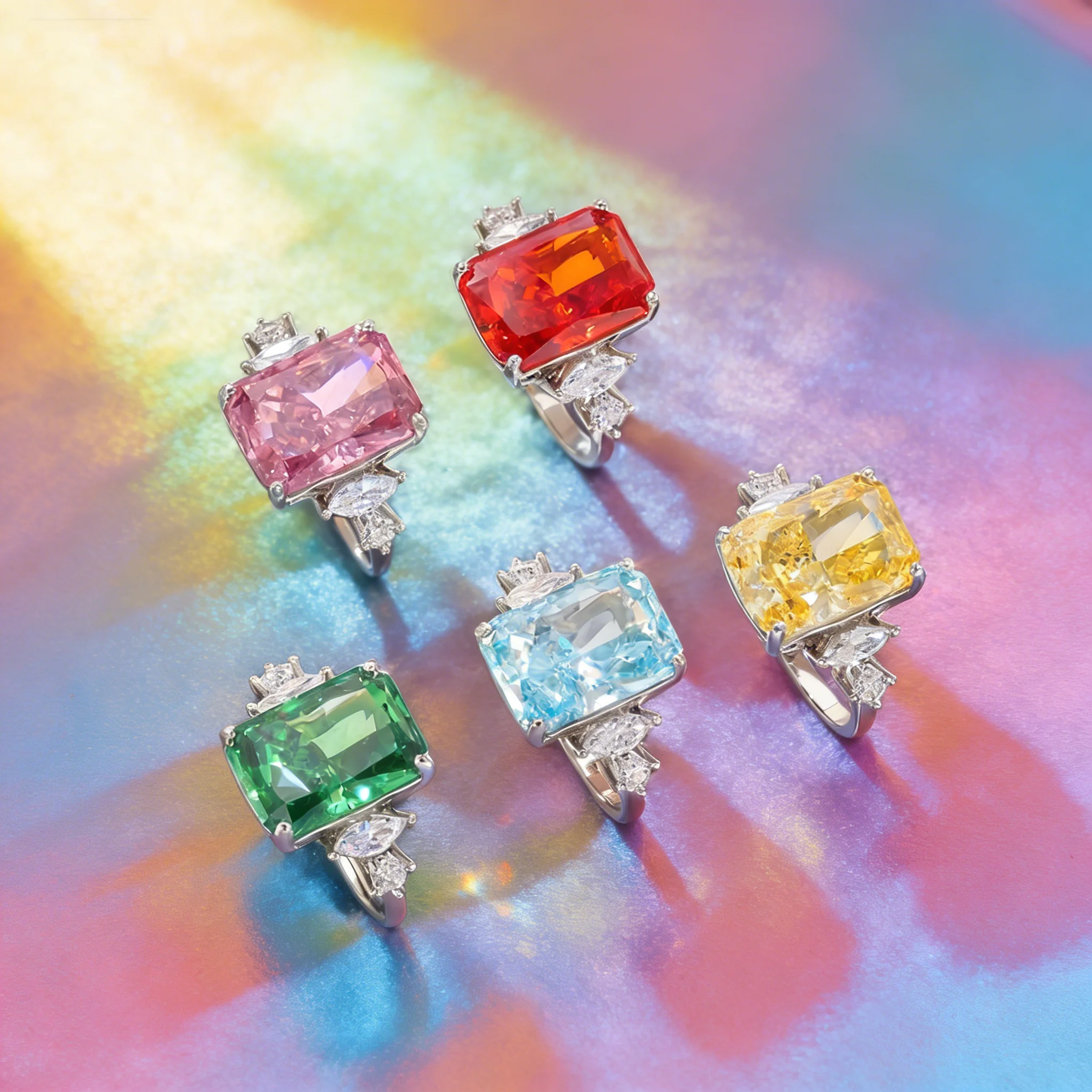 

Кольцо из стерлингового серебра 925 пробы с кубическим цирконием огранки Radiant и боковыми камнями для женщин - 5 цветов в наличии, идеальный подарок для девушки, жены