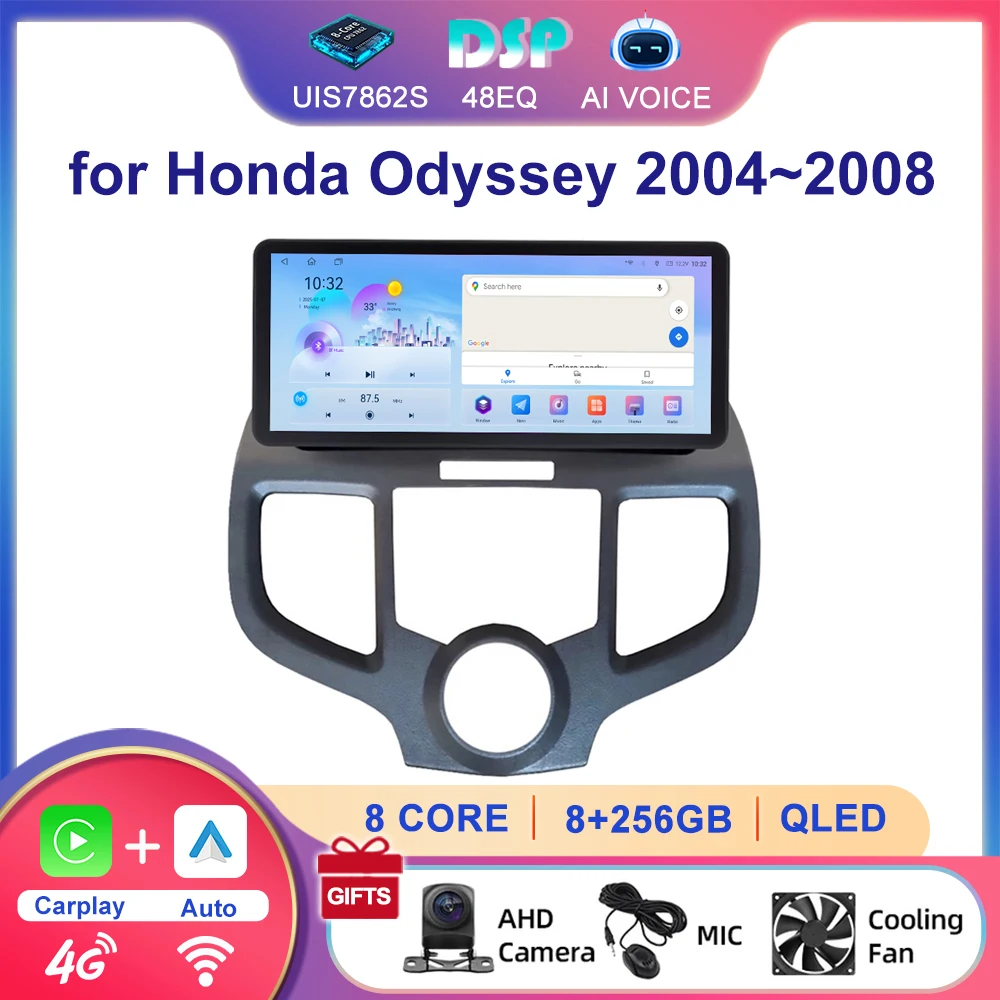12.3'' Touch Screen 8 Core 4G WIFI Stereo Player Carplay Android Auto GPS Navigation Car Radio for Honda Odyssey 2004~2008