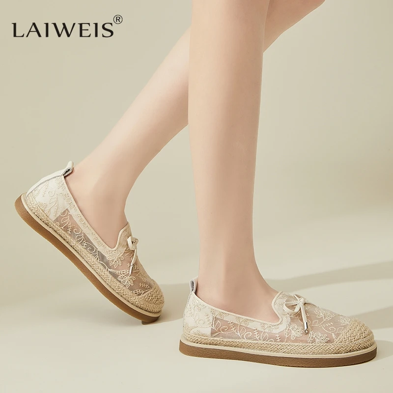 

Retro Sandals Women's Shoes 2024 New Summer Ladies Breathable Mesh Face Lace Casual Shoes Fisherman Shoes Girls Slip on Loafers