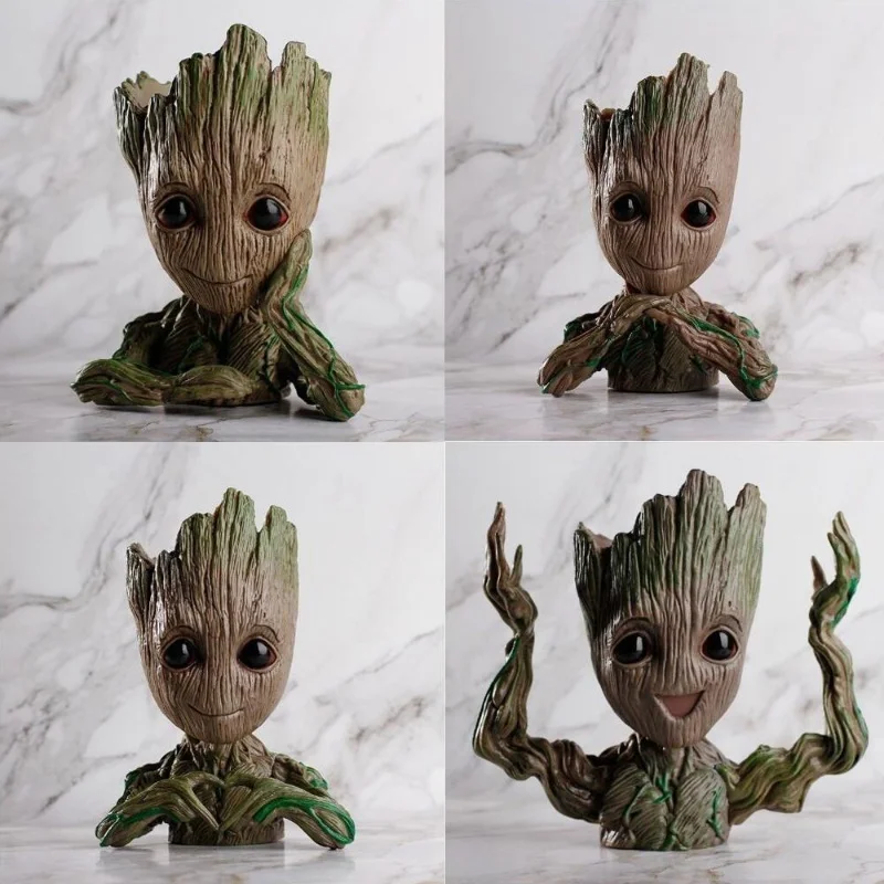 Anime Galaxy Guardians Figure Little Groot Tree Man Handmade Doll Pvc Model Creative Flower Pot Pen Holder Pottery Decoration