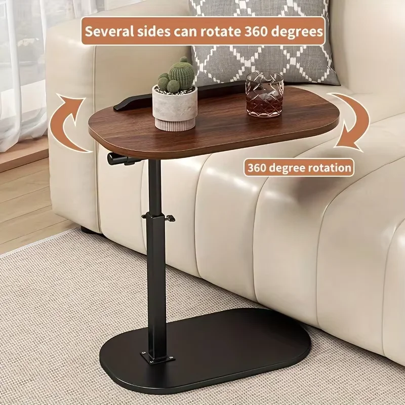 Height Adjustable Panel Side Table Portable Bedside Coffee Table Small Storage Desk Bedroom Sofa Side Table for Reading Eating W