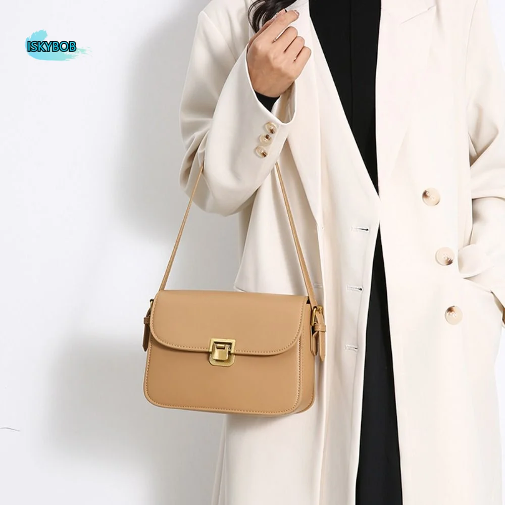 

Fashion Vintage Buckle Shoulder Bag Solid Color PU Leather Small Square Bag Cuasal Leisure Women's Armpit Bag Girls