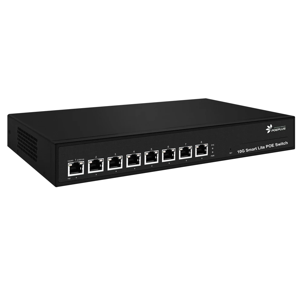 Switch de rede Ethernet com saída máxima 90W, 8 portas, RJ45, 10G completo, 10 Gbps