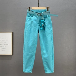 European Station Jeans for Women 2023 Spring Autumn New Fashion High Waist Versatile Loose Cotton Stretch Denim Harem Pants