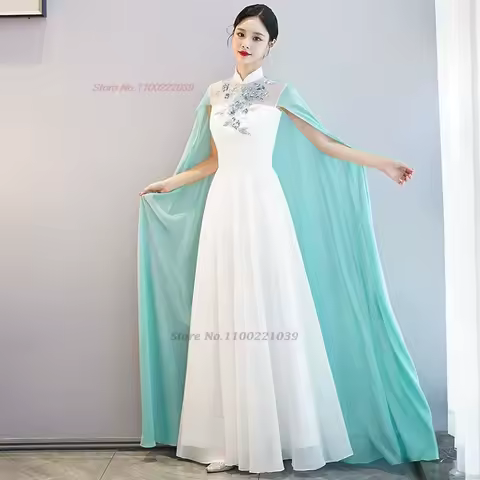 2026 chinese improved cheongsam dress national flower embroidery stage qipao banquet evening dress vestido oriental formal qipao