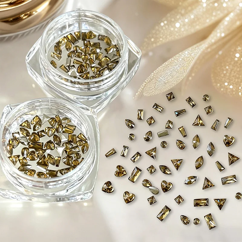 50 Pcs Mini Beveled Cubic Zirconia Nail Charms in Mixed Caramel Brown, Matching Factory Item No.11 Mixed Zirconia Styles