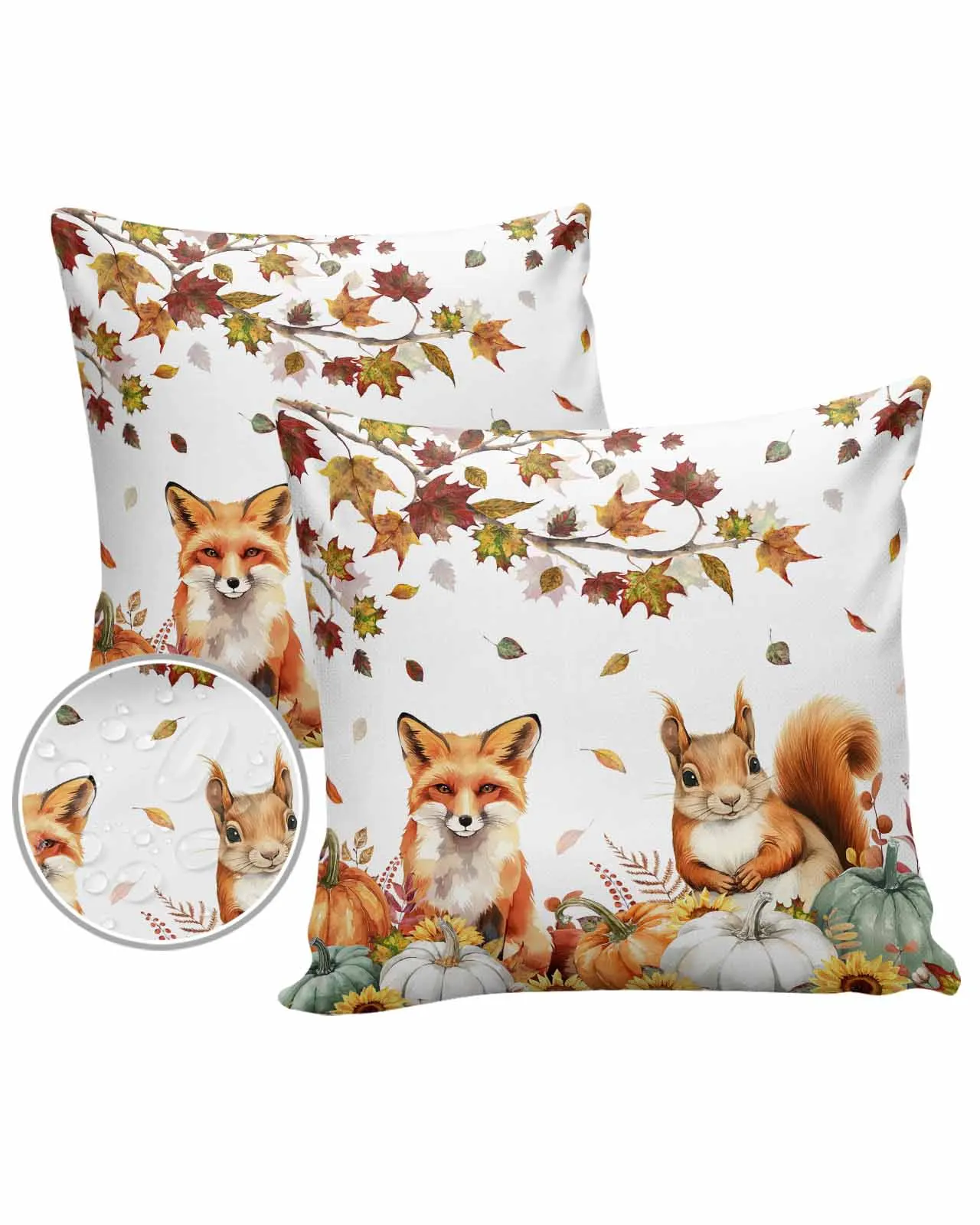 Autumn Maple Leaf Pumpkin Fox Squirrel Waterproof Pillowcase Set Car Cushion Cover Home Sofa Office Decorative Pillowcase Cover