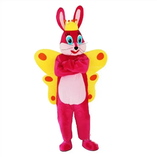 

New Adult Hot Sale LOVE Festival Pink Butterfly Rabbit Mascot Costume Christmas Fancy Dress Halloween Mascot Costume Free Ship