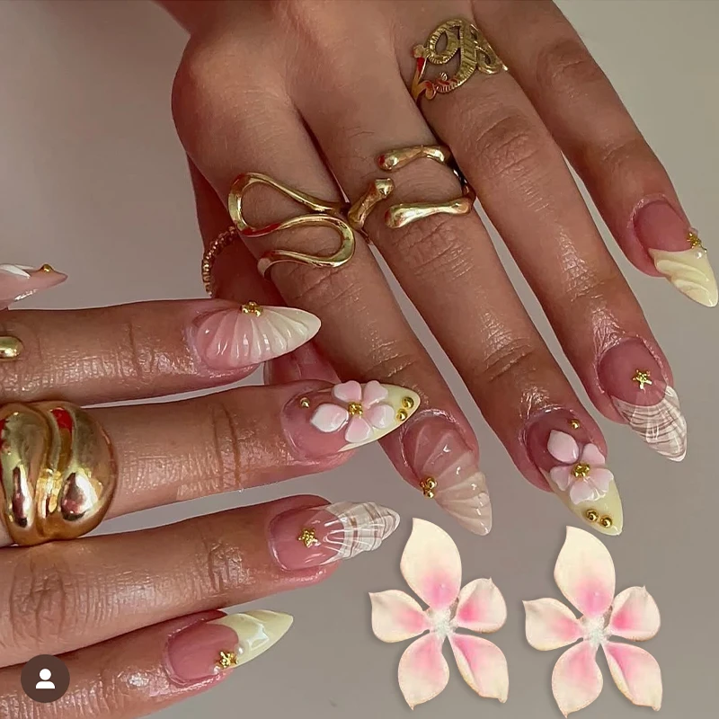 

6pcs 3D Handcrafted Acrylic Flower Nail Charms Luxury Pink Flower Nail Art Decoration
