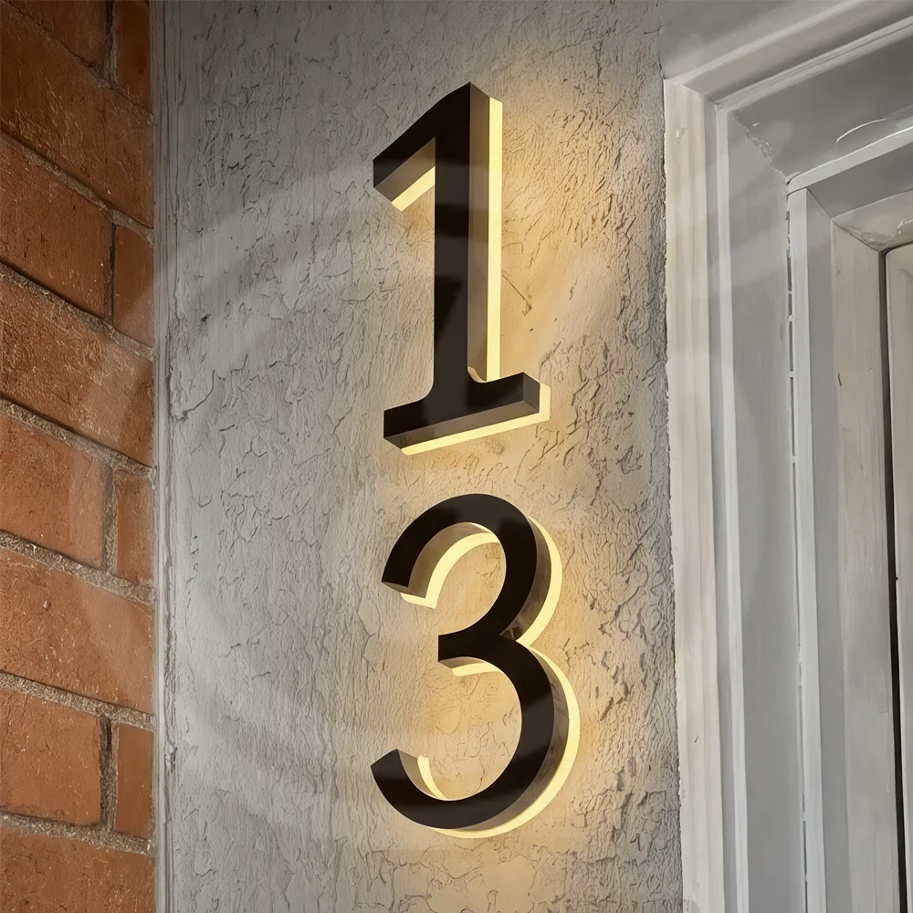 

Custom 3D Illuminated House Number Outdoor LED Letters Sign for Business Storefront Outdoor Waterproof Backlit Light Up Signage